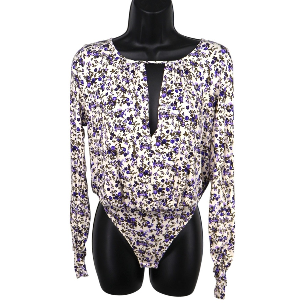 Free People Intimately Floral Keyhole Thong Bodysuit Long Sleeve XS